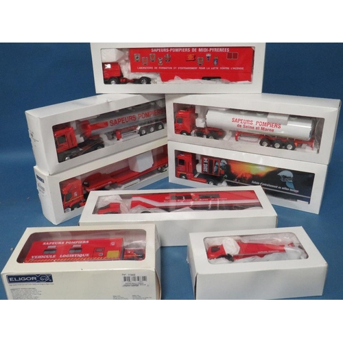 244 - EIGHT BOXED ELIGOR FIRE ENGINES, mostly 1:43 scale