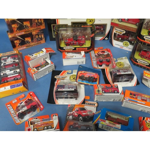 259 - NINETEEN BOXED MATCHBOX FIRE RELATED VEHICLES, together with six carded Matchbox vehicles, all fire ... 