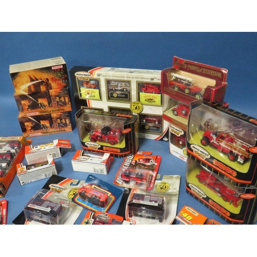 259 - NINETEEN BOXED MATCHBOX FIRE RELATED VEHICLES, together with six carded Matchbox vehicles, all fire ... 