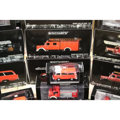 197 - BOXED 1:18 SCALE MINICHAMPS OPEL REKORD PI CARAVAN 1958, six boxed 1:43 scale Minichamps fire engine... 