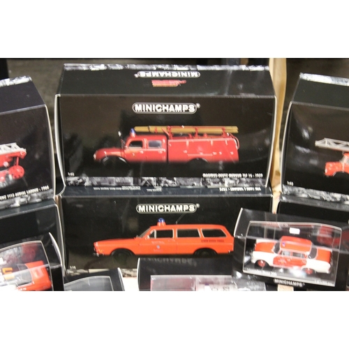 198 - BOXED 1:18 SCALE MINICHAMPS VW 1600l VARIANT 1972, five boxed 1:43 scale Minichamps fire engines Mer... 