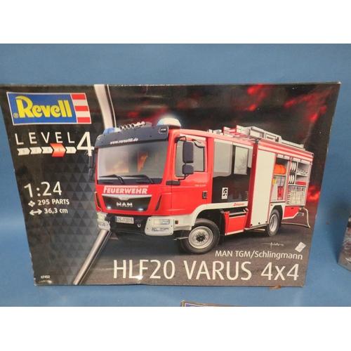 260 - FOUR FIRE ENGINE MODEL KITS, Revell Man TGM Schlingmann HFL 20 Varus 4 x 4, 1:24 scale, Revell Merce... 