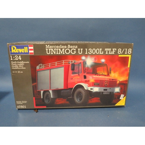 260 - FOUR FIRE ENGINE MODEL KITS, Revell Man TGM Schlingmann HFL 20 Varus 4 x 4, 1:24 scale, Revell Merce... 