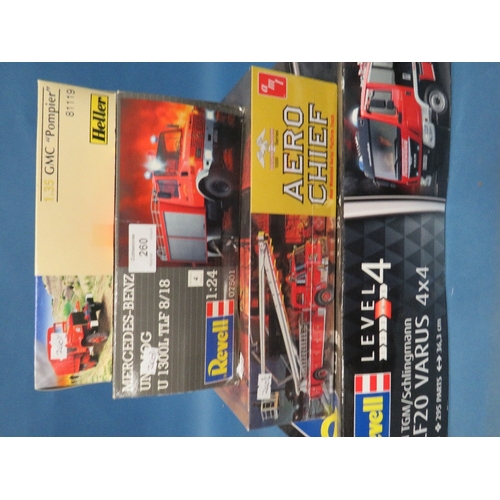 260 - FOUR FIRE ENGINE MODEL KITS, Revell Man TGM Schlingmann HFL 20 Varus 4 x 4, 1:24 scale, Revell Merce... 