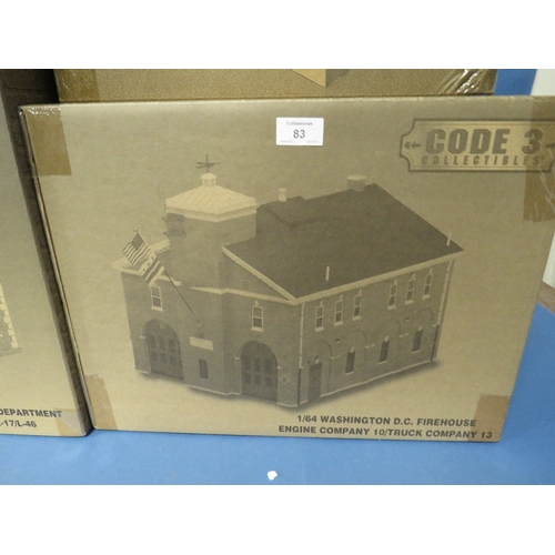 83 - FOUR BOXED CODE 3 COLLECTIBLES FIRE HOUSES, to include Chicago, Boston, Washington etc.