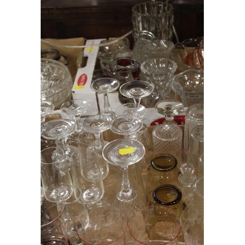 50 - SIX TRAYS OF ASSORTED GLASSWARE TO INCLUDE CRYSTAL GOBLETS