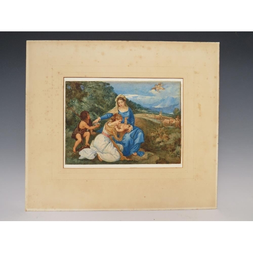 100 - (XIX). Study of Mary and Jesus with young girl, young boy and cherub in an extensive landscape, moun... 