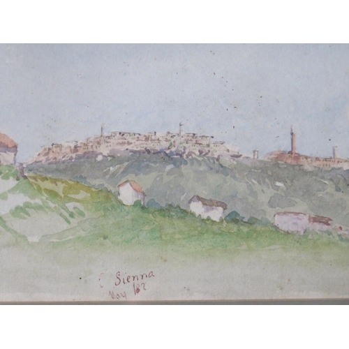 114 - (XIX-XX). Four watercolours - a study of Sienna May 1882, unsigned , framed and glazed, 14 x 33 cm, ... 