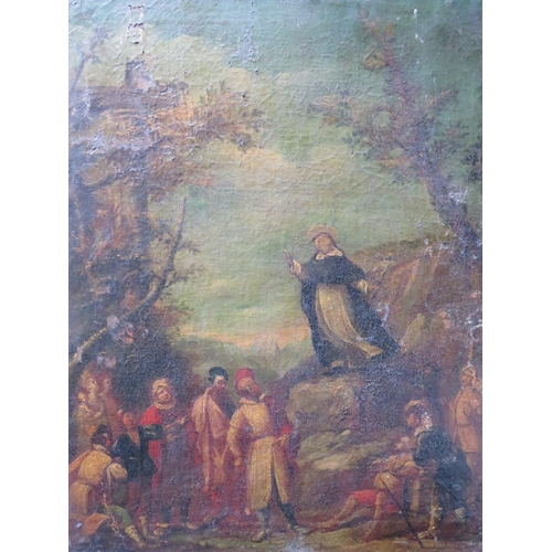 131 - NORTH ITALIAN SCHOOL (XVIII). Saint Dominic preaching and Saint Francis of Assisi preaching, pair of... 