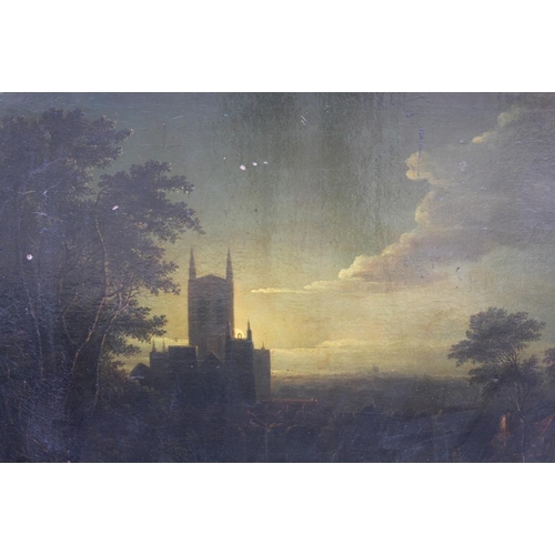 145 - CIRCLE OF SEBASTIAN PETHER (1790-1844). A moonlit river with a church, oil on canvas, gilt framed, 6... 