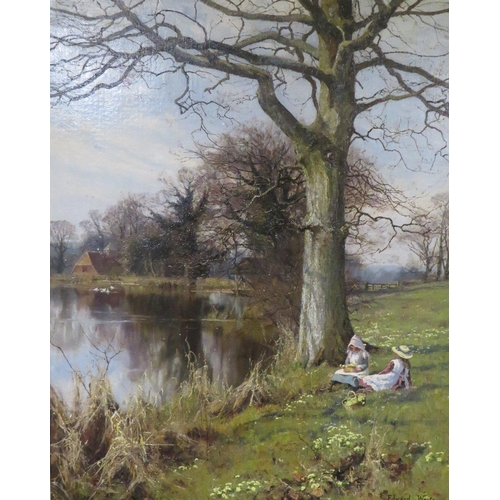 151 - EDWARD WILKINS WAITE (1854-1924). 'In Primrose Time 1893', signed lower right and dated 1892, oil on... 