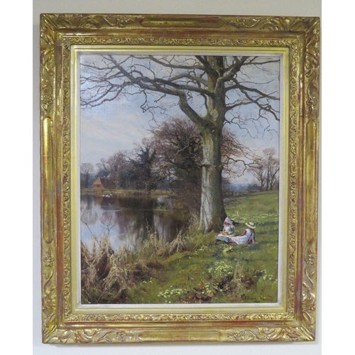 151 - EDWARD WILKINS WAITE (1854-1924). 'In Primrose Time 1893', signed lower right and dated 1892, oil on... 