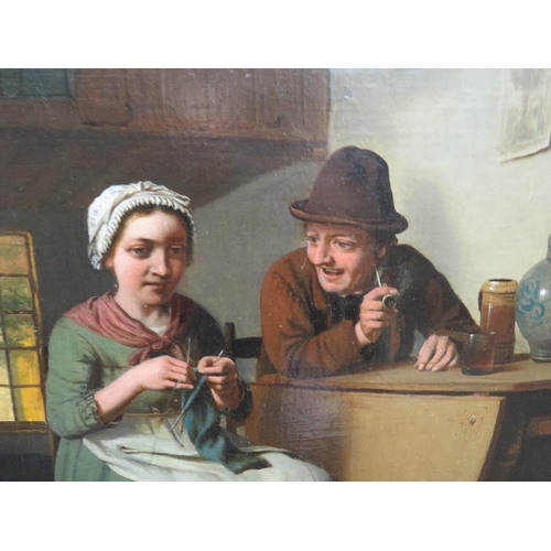 163 - JOS VAN BREE (1784 - 1859). A pair of interior scenes, one depicting an elderly couple playing draug... 