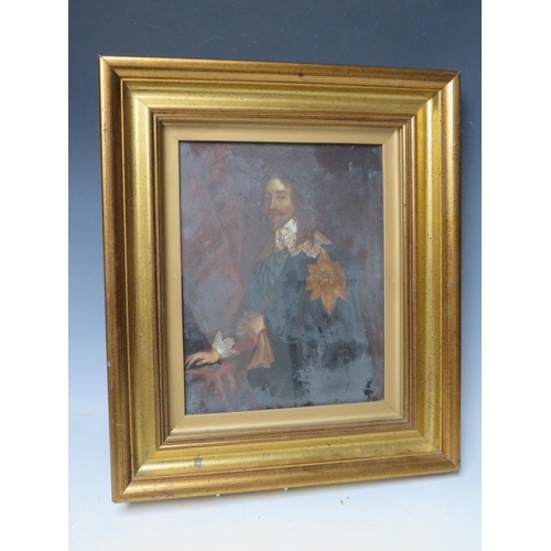 178 - (XIX). Portrait study of King Charles I, unsigned, oil on board, framed and glazed, 27 x 20 cm