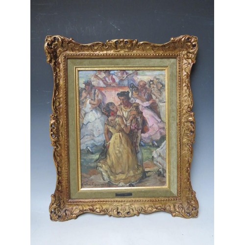 183 - HUM?? VIGNEL. Continental school, study of Flamenco dancers, signed and dated 1943 lower left, oil o... 