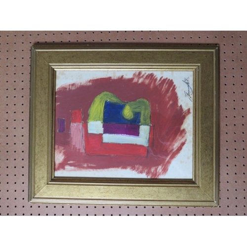 184 - (XX). Abstract composition, indistinctly signed lower right, oil on paper, framed and glazed, 32 x 2... 