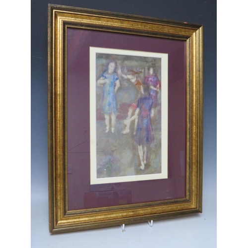 186 - (XX). Impressionist study of young girls playing, unsigned, oil on canvas laid on board, framed and ... 