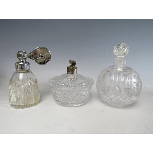 191 - A COLLECTION OF SIXTEEN ASSORTED GLASS PERFUME BOTTLES, ATOMISERS, VANITY JARS ETC.,  to include a s... 