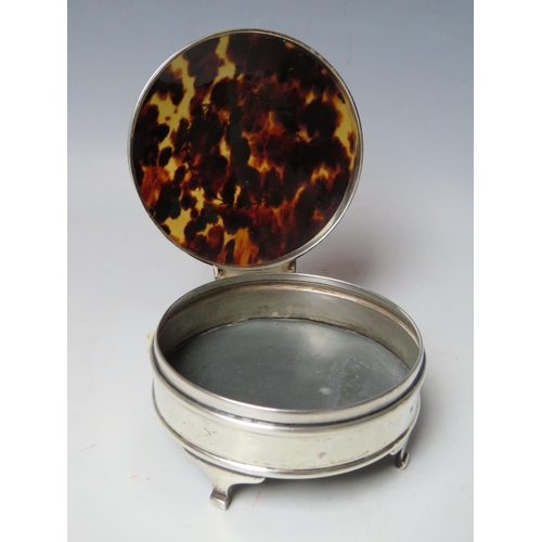 204 - A HALLMARKED SILVER AND TORTOISESHELL LIDDED TRINKET - BIRMINGHAM 1919, makers mark for Deakin & Fra... 