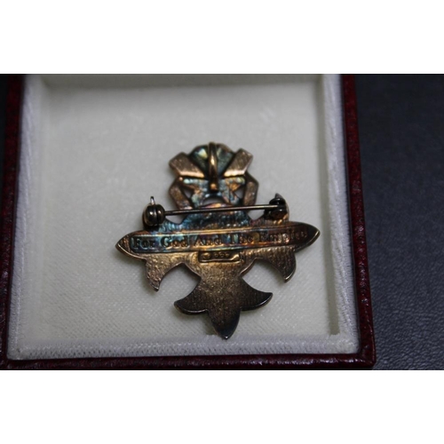 247 - A HALLMARKED SILVER GILT AND ENAMEL BRITISH EMPIRE BROOCH WITH EMPIRE MEDAL BOX,  H 3.5 cm