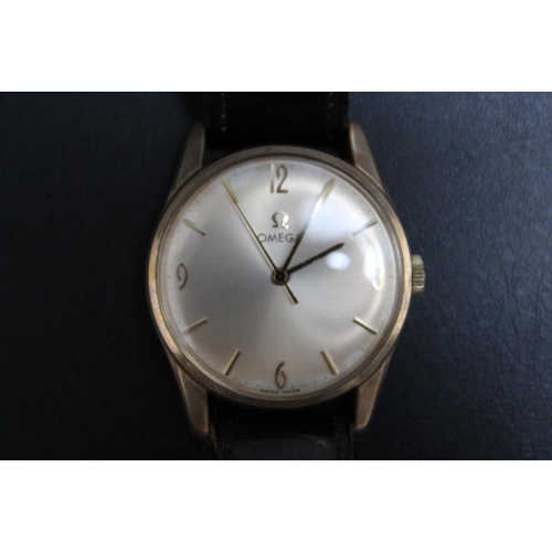 322 - AN OMEGA  9 CARAT GOLD WRIST WATCH, on leather strap, with box and receipt, Dia 3.5 cmCondition Repo... 