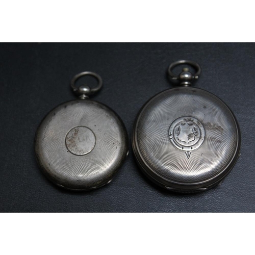 323 - TWO SILVER CASED OPEN FACED POCKET WATCHES, Dia 5 cm