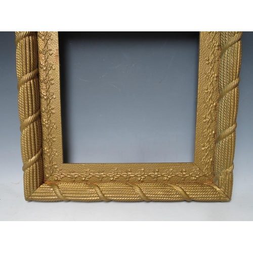 33 - A 19TH CENTURY GOLD ROPE EFFECT FRAME, with decorative gold slip, with restoration, frame W 3.5 cm, ... 