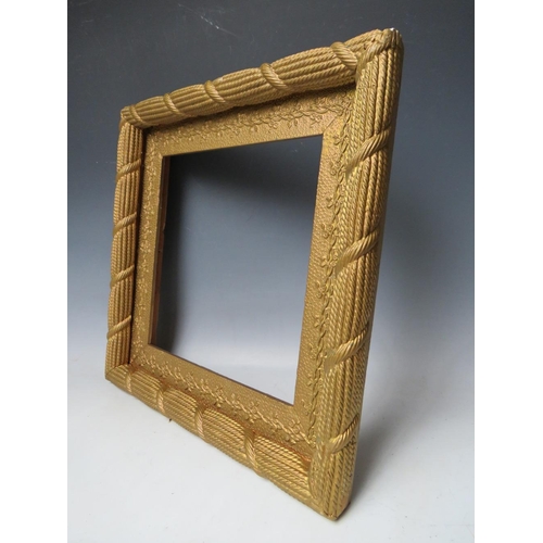 33 - A 19TH CENTURY GOLD ROPE EFFECT FRAME, with decorative gold slip, with restoration, frame W 3.5 cm, ... 