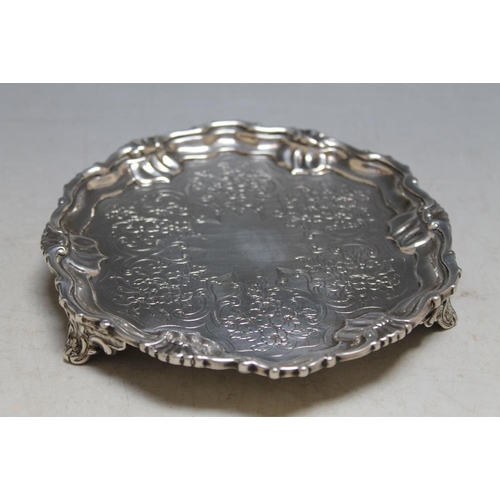 362 - A SCOTTISH ANTIQUE HALLMARKED SILVER CARD TRAY, hallmarks indistinct but noticeable - Edinburgh circ... 