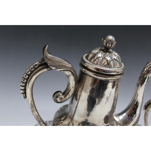 374 - A COLLECTION OF ARABIC 800 STAMPED SILVER TEAWARE, to include a serving tray and set of six teaspoon... 