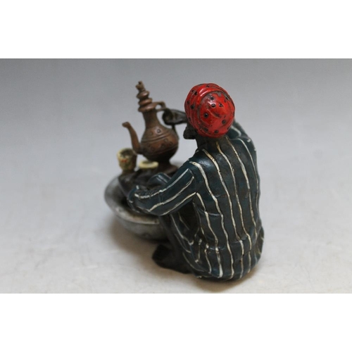 412 - A COLD PAINTED BRONZE STUDY OF AN ARAB MAKING COFFEE, H 9.5 cm