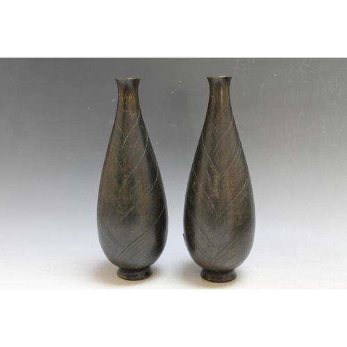 421 - A PAIR OF ORIENTAL BRONZE TYPE VASES, H 24.5 cm