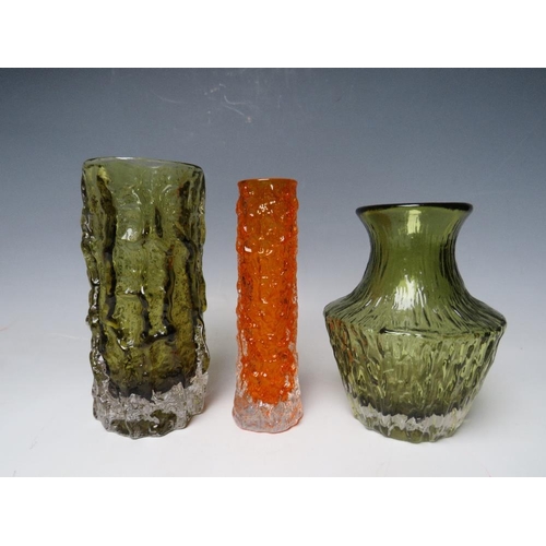 423 - A WHITEFRIARS SAGE GREEN AND CLEAR BARK VASE, 6