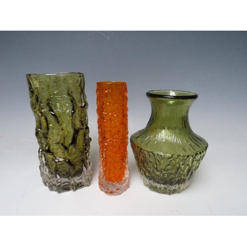 423 - A WHITEFRIARS SAGE GREEN AND CLEAR BARK VASE, 6