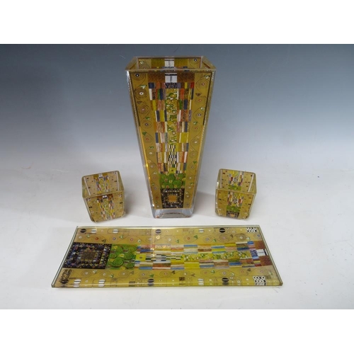 433 - A GOEBEL ARTIS ORBIS GUSTAV KLIMT DESIGN ART GLASS VASE, H 25.5 cm, together with a rectangular glas... 