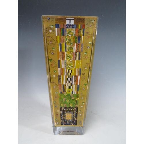 433 - A GOEBEL ARTIS ORBIS GUSTAV KLIMT DESIGN ART GLASS VASE, H 25.5 cm, together with a rectangular glas... 