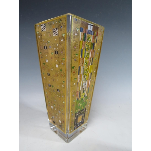 433 - A GOEBEL ARTIS ORBIS GUSTAV KLIMT DESIGN ART GLASS VASE, H 25.5 cm, together with a rectangular glas... 