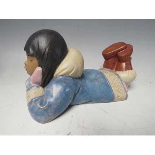 440 - TWO LLADRO SPANISH POTTERY FIGURES, comprising 'Pensive Eskimo Boy' and 'Pensive Eskimo Girl', toget... 