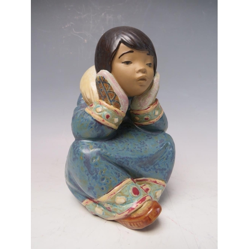 440 - TWO LLADRO SPANISH POTTERY FIGURES, comprising 'Pensive Eskimo Boy' and 'Pensive Eskimo Girl', toget... 