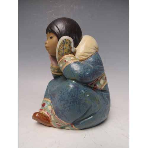 440 - TWO LLADRO SPANISH POTTERY FIGURES, comprising 'Pensive Eskimo Boy' and 'Pensive Eskimo Girl', toget... 