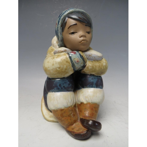 440 - TWO LLADRO SPANISH POTTERY FIGURES, comprising 'Pensive Eskimo Boy' and 'Pensive Eskimo Girl', toget... 