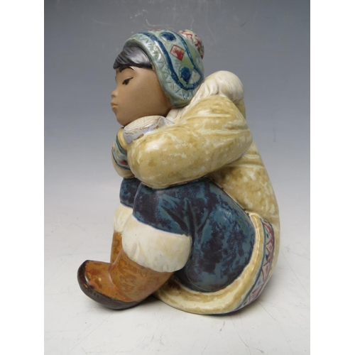 440 - TWO LLADRO SPANISH POTTERY FIGURES, comprising 'Pensive Eskimo Boy' and 'Pensive Eskimo Girl', toget... 