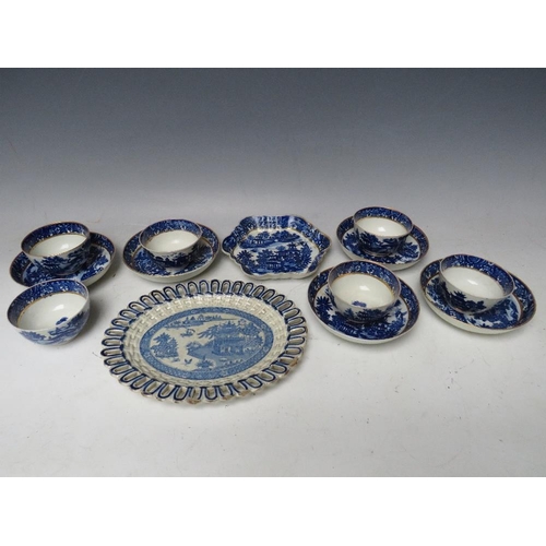 442 - A SELECTION OF 18TH CENTURY AND LATER BLUE AND WHITE PORCELAIN, to include six tea bowls and five sa... 