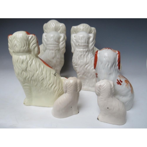 445 - A COLLECTION OF EIGHT ASSORTED STAFFORDSHIRE SEATED SPANIELS, to include a large pair, H 30.5 cm (8)