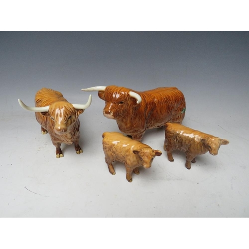 447 - A BESWICK HIGHLAND BULL, COW AND TWO CALVES (4)