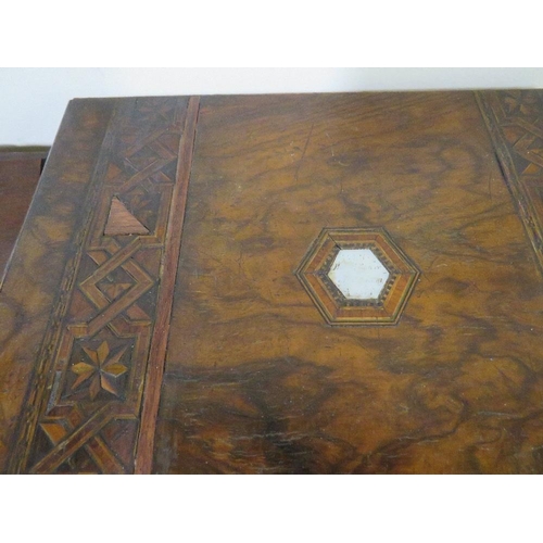 478 - A VICTORIAN WALNUT AND INLAID WRITING SLOPE, with a fitted interior, W 30.5 cm, together with a carv... 