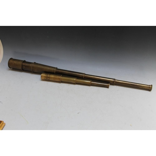 537 - TWO BRASS TELESCOPES,  longest extended L 89 cm