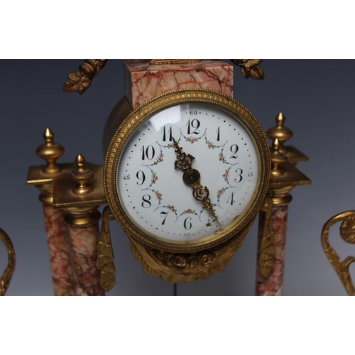 551 - A CONTINENTAL GILT PORTICO CLOCK GARNITURE, H 37 cm (3)