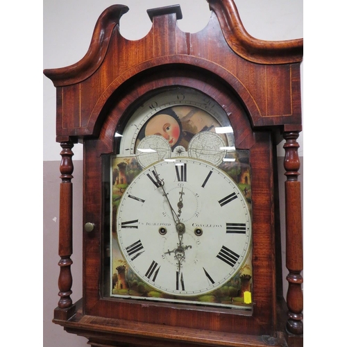 552 - EDWARD DRAKEFORD - CONGLETON - A 19TH CENTURY OAK AND MAHOGANY LONGCASE CLOCK WITH 8 DAY MOVEMENT, w... 