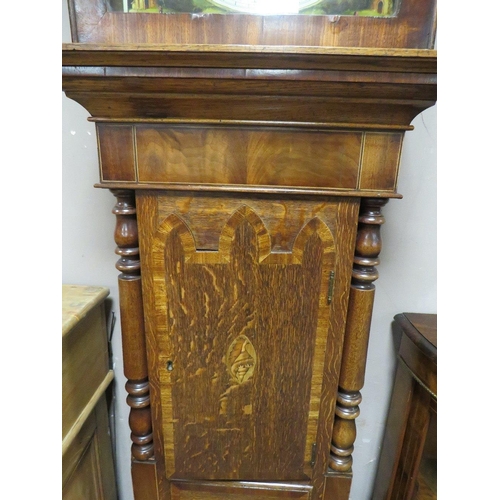 552 - EDWARD DRAKEFORD - CONGLETON - A 19TH CENTURY OAK AND MAHOGANY LONGCASE CLOCK WITH 8 DAY MOVEMENT, w... 